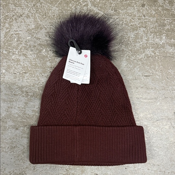 Lululemon Athletica Maroon Knit Beanie with Pom-Pom - Picture 2 of 2
